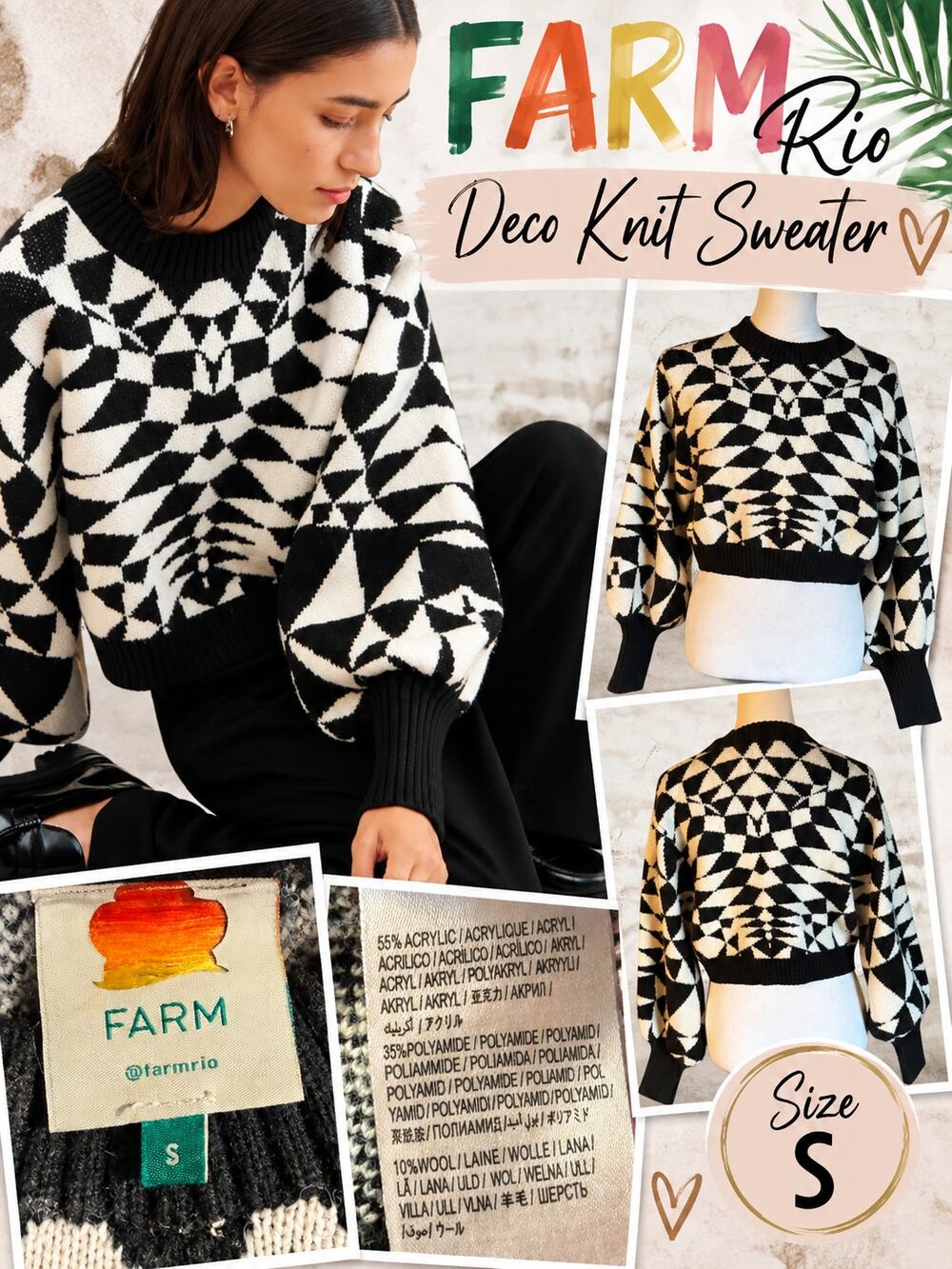 FARM Rio $185 Deco Knit Sweater Size Small